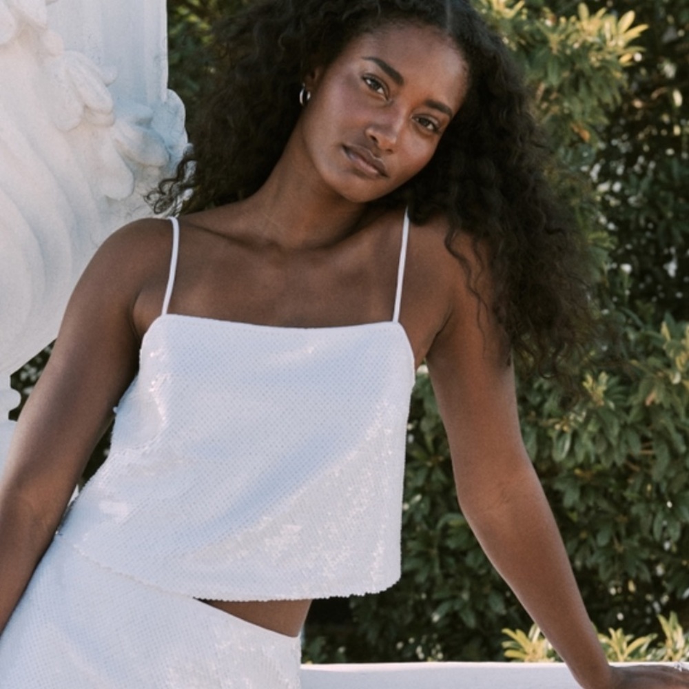 A&F White sequin top